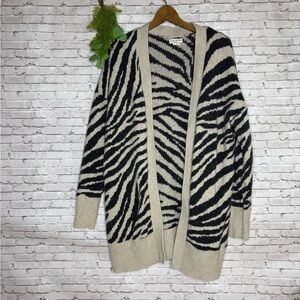 Yet Again Fuzzy Longline Animal Print Zebra Cardigan